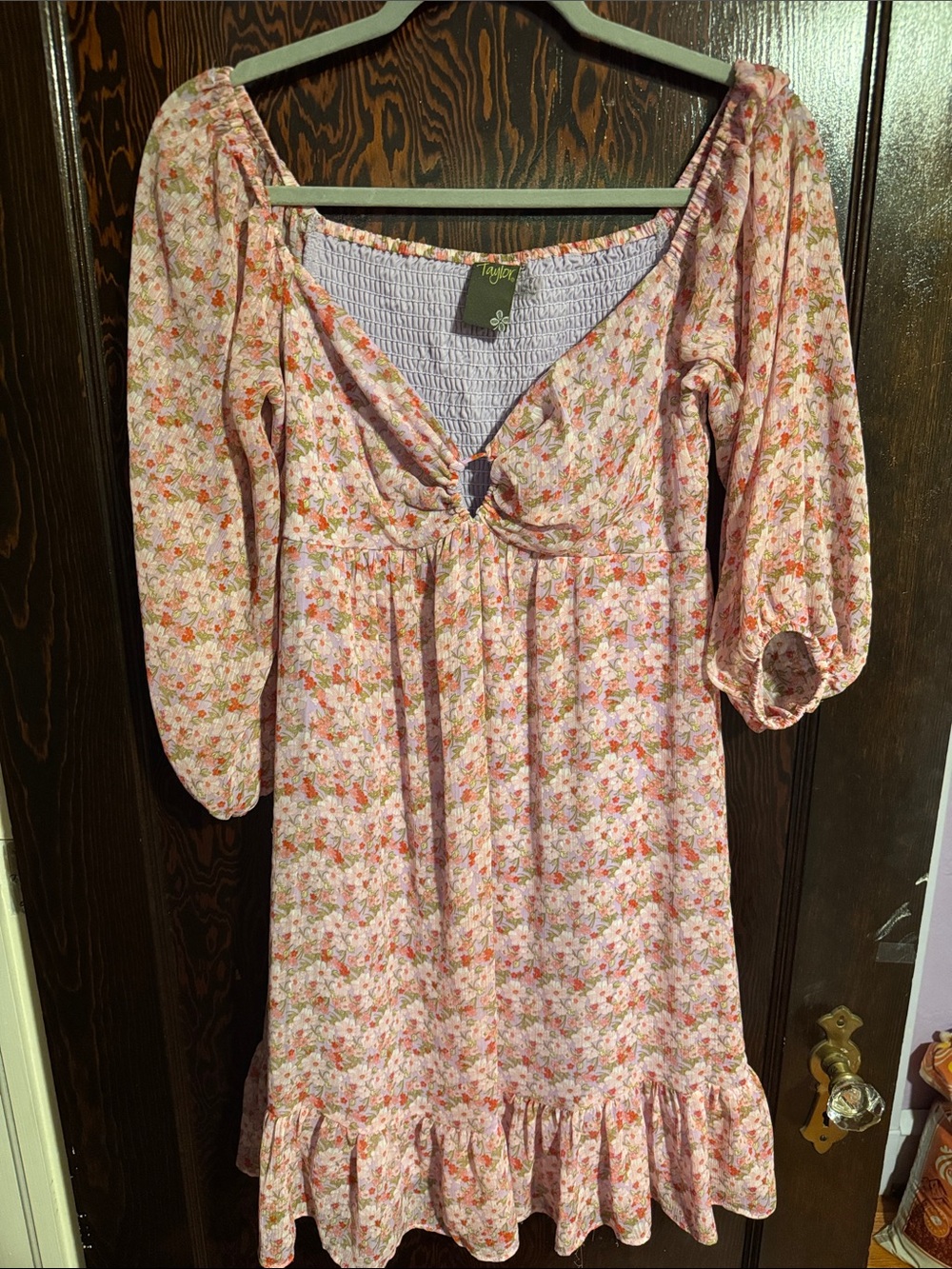 Floral Pink Puff-Sleeve Mini Dress